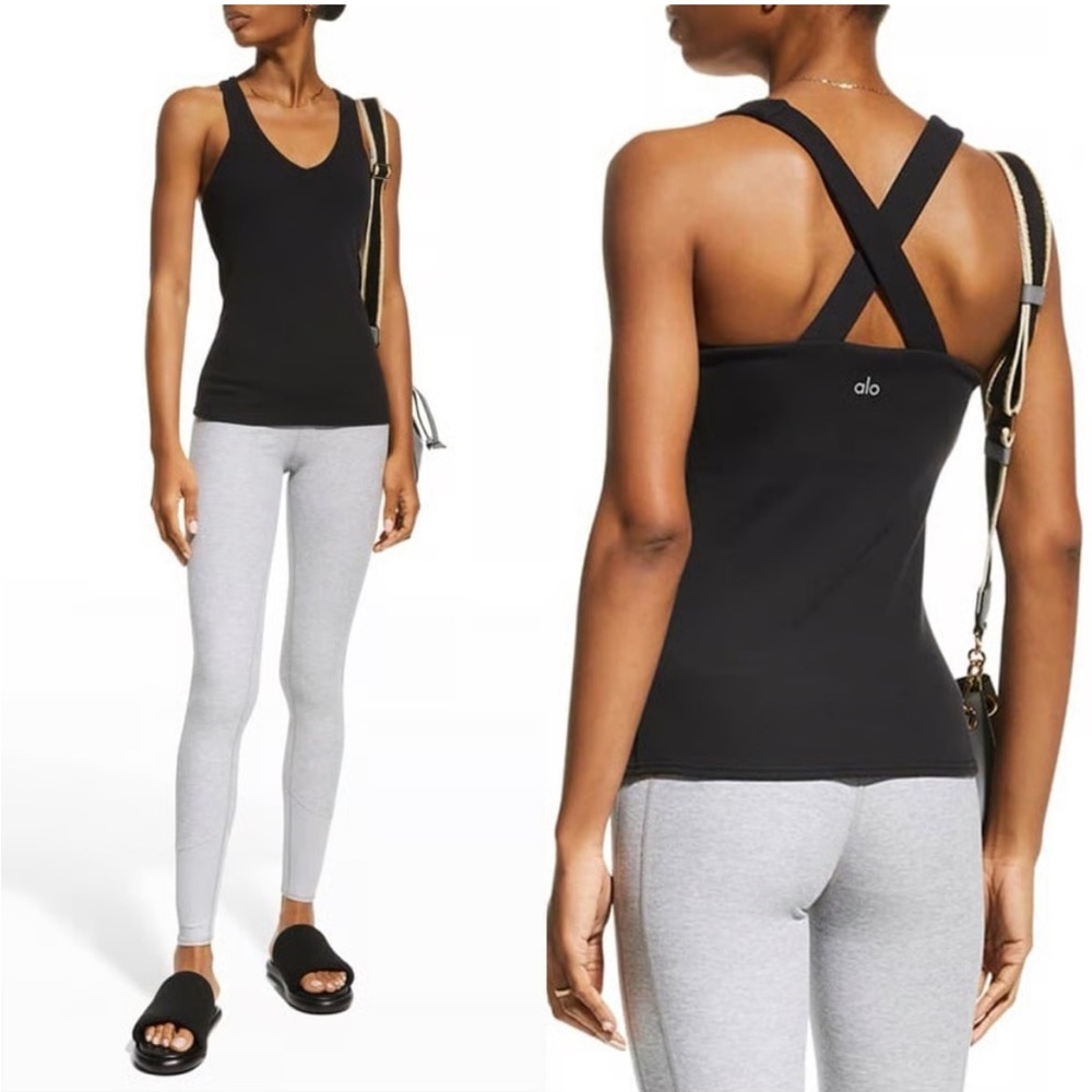 3 for $30 ALO Yoga Women's Black V-Neck Tank Top